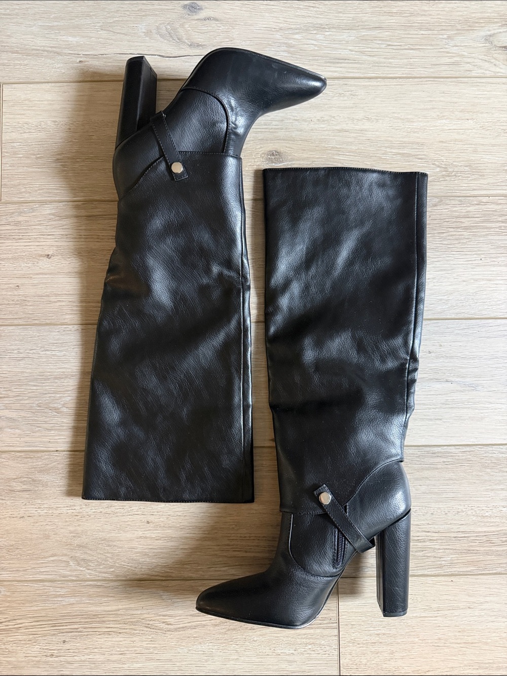 Women's Black Tall Leather High-Heel Boots